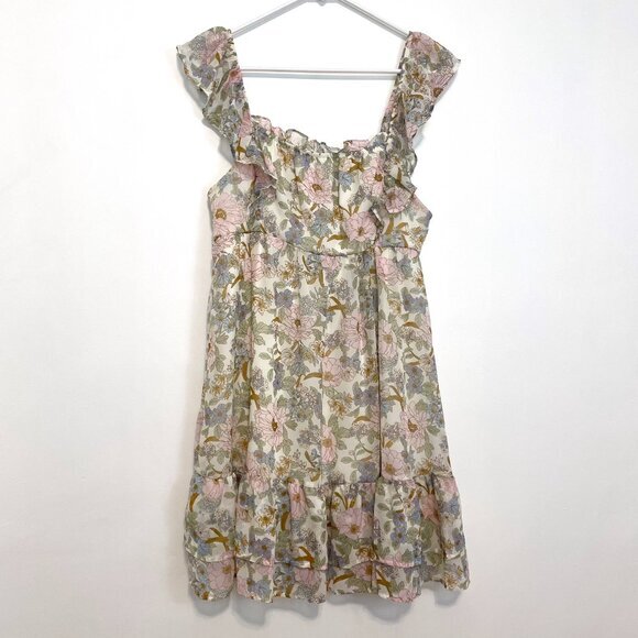 BLU PEPPER May Flowers Ruffled Dress Cream Ivory Etc Floral Cottagecore Babydoll - Picture 2 of 16